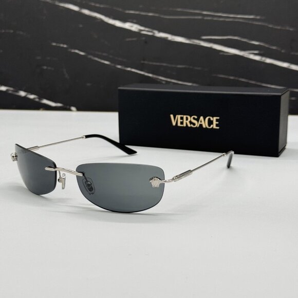 NEW MOD 2279 1000/87 VERSACE SUNGLASSES VE2279 100087 SILVER VE2279 1000/87 - Picture 1 of 11